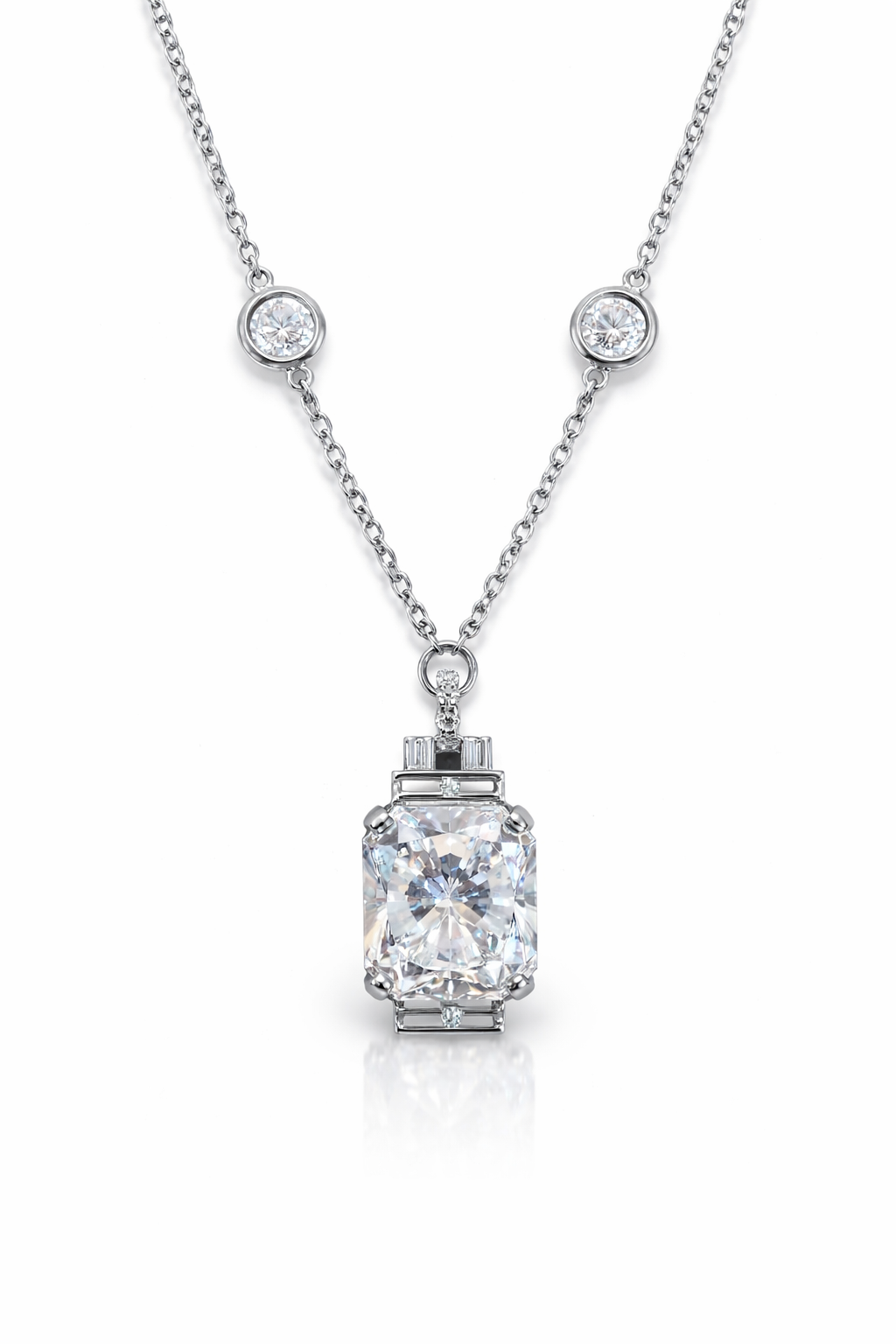Radiant diamond pendant with baguette details
