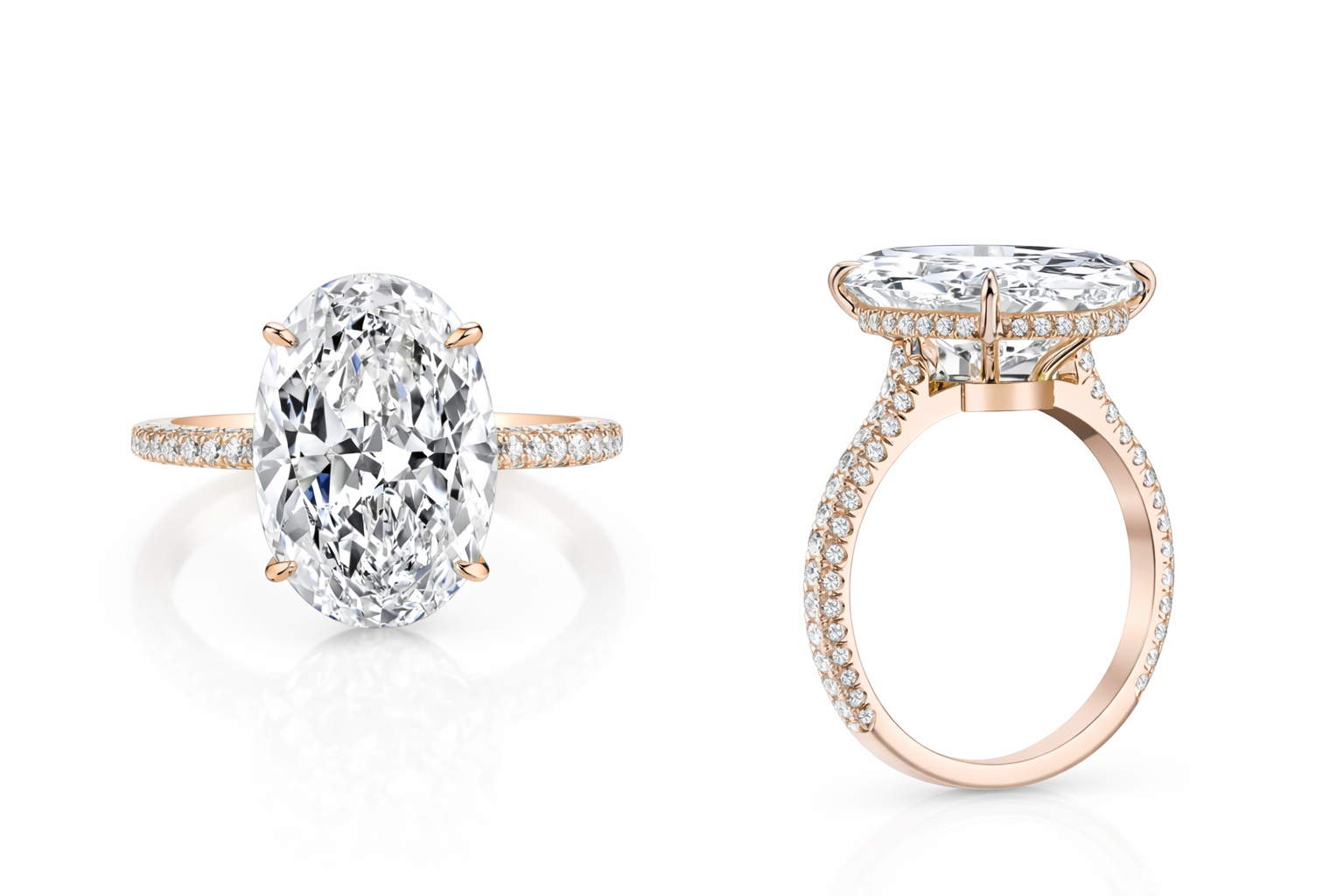 Rose gold hidden halo oval diamond ring